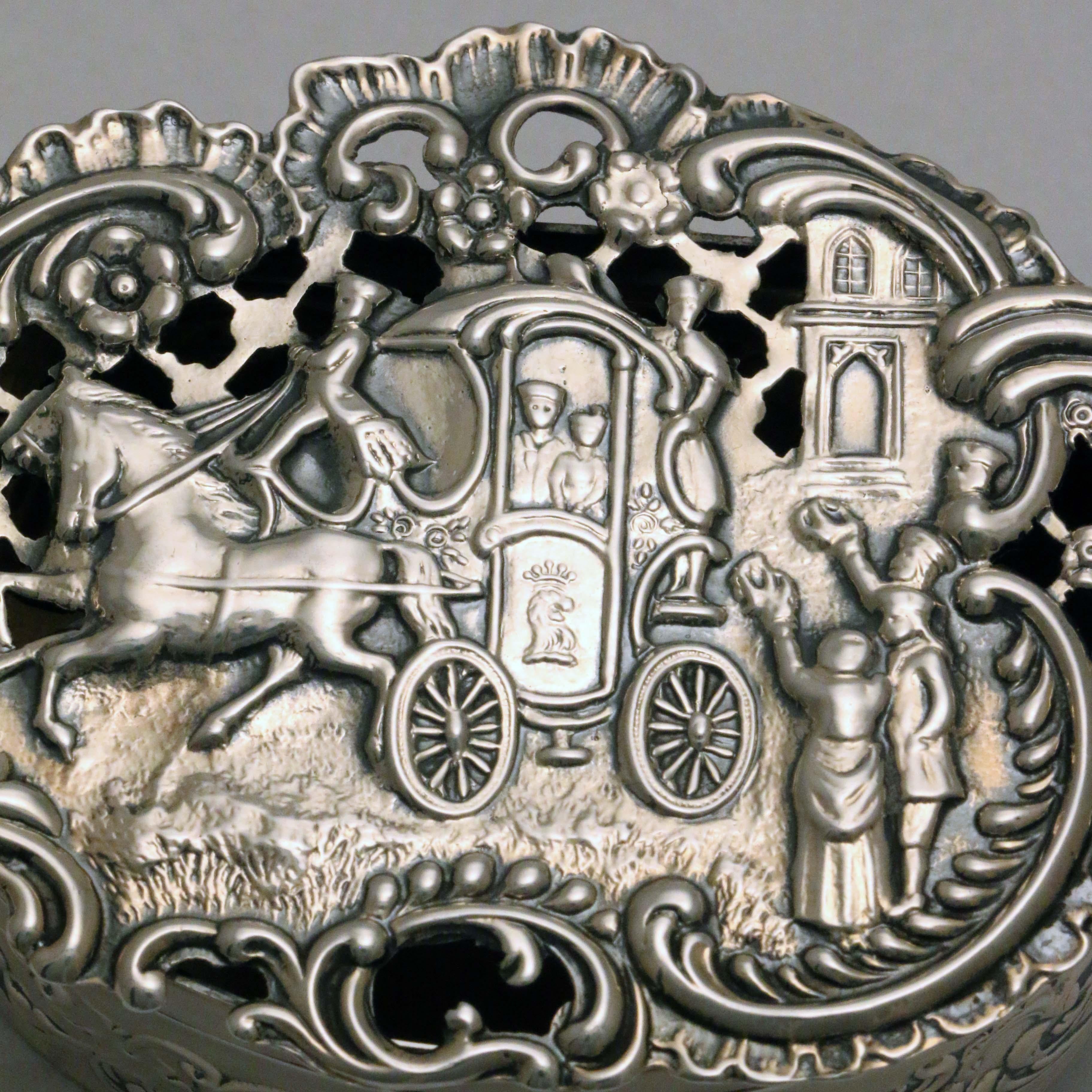 English Edwardian Pierced and Repousse Hall Marked Silver  Box