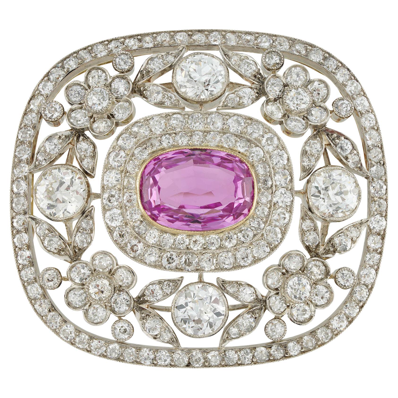 An Edwardian Pink Topaz And Diamond Brooch
