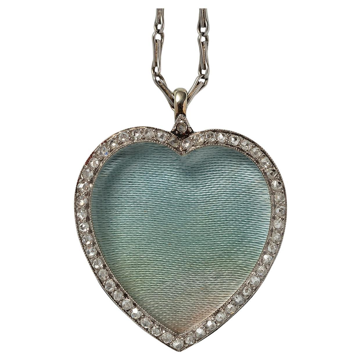 An Edwardian Platinum Heart Locket with Diamond For Sale