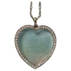 Antique An Edwardian Platinum Heart Locket with Diamond