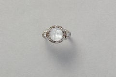 Edwardian Platinum Ring with Moonstone and Diamond