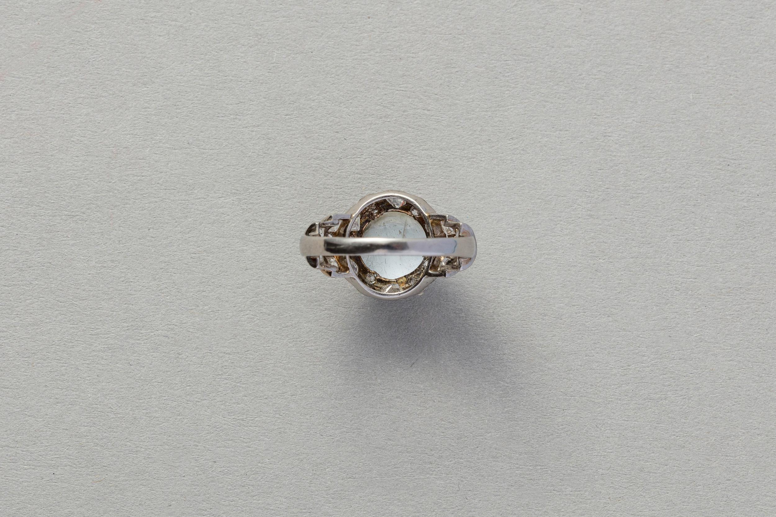 Women's or Men's Edwardian Platinum Ring with Moonstone and Diamond