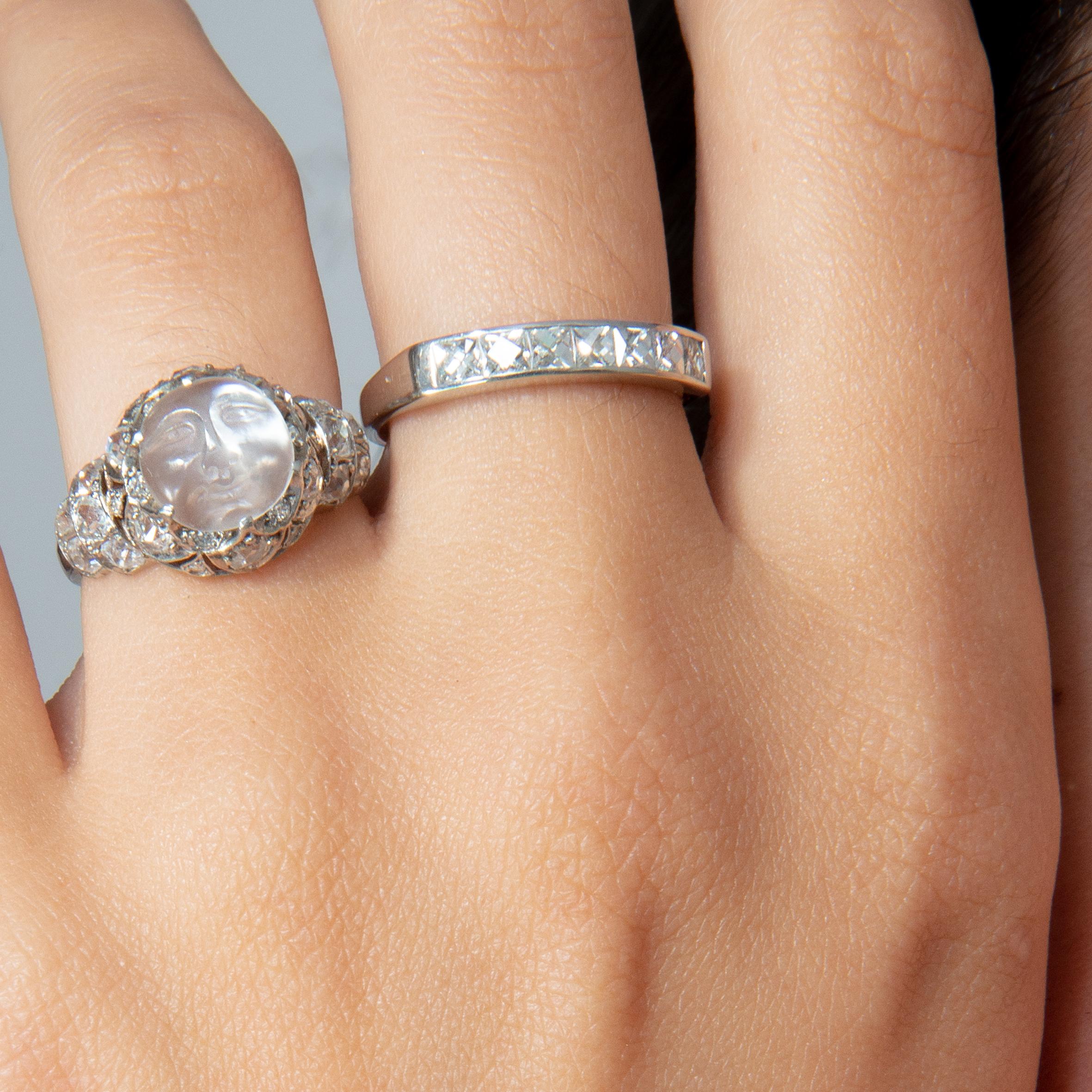 Edwardian Platinum Ring with Moonstone and Diamond 1
