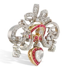 Ciondolo a spilla con rubino e diamanti di epoca edoardiana