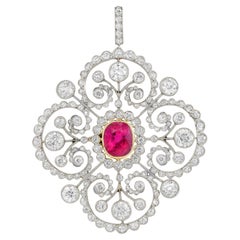Ein edwardianischer Rubin- und Diamant-Cluster-Brosche/Anhänger