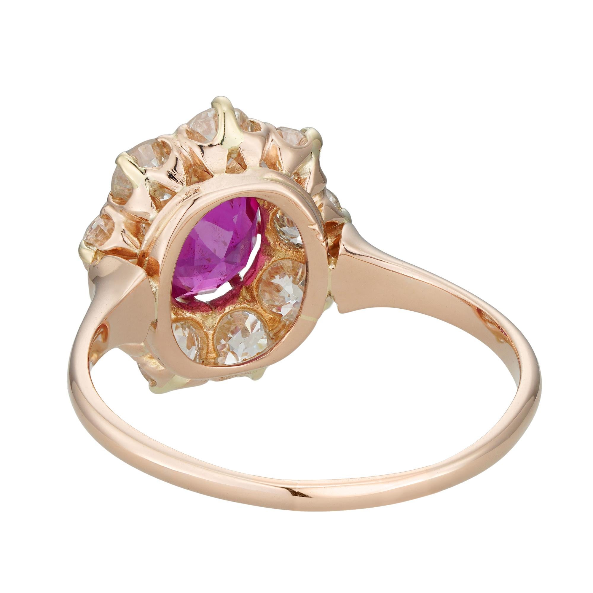 Oval Cut An Edwardian ruby and diamond cluster ring For Sale
