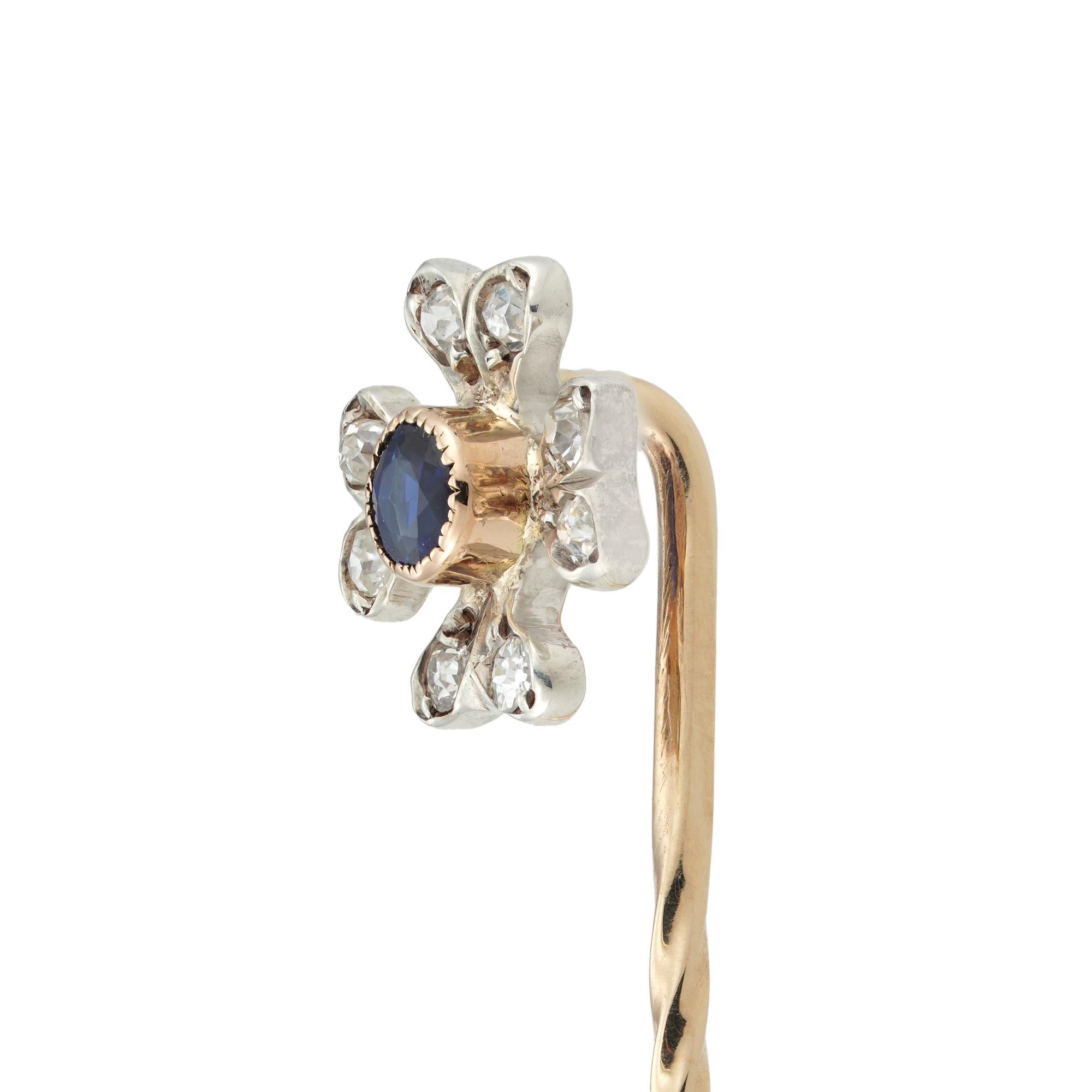 An Edwardian sapphire and diamond four leaf clover pin In Good Condition For Sale In London, GB