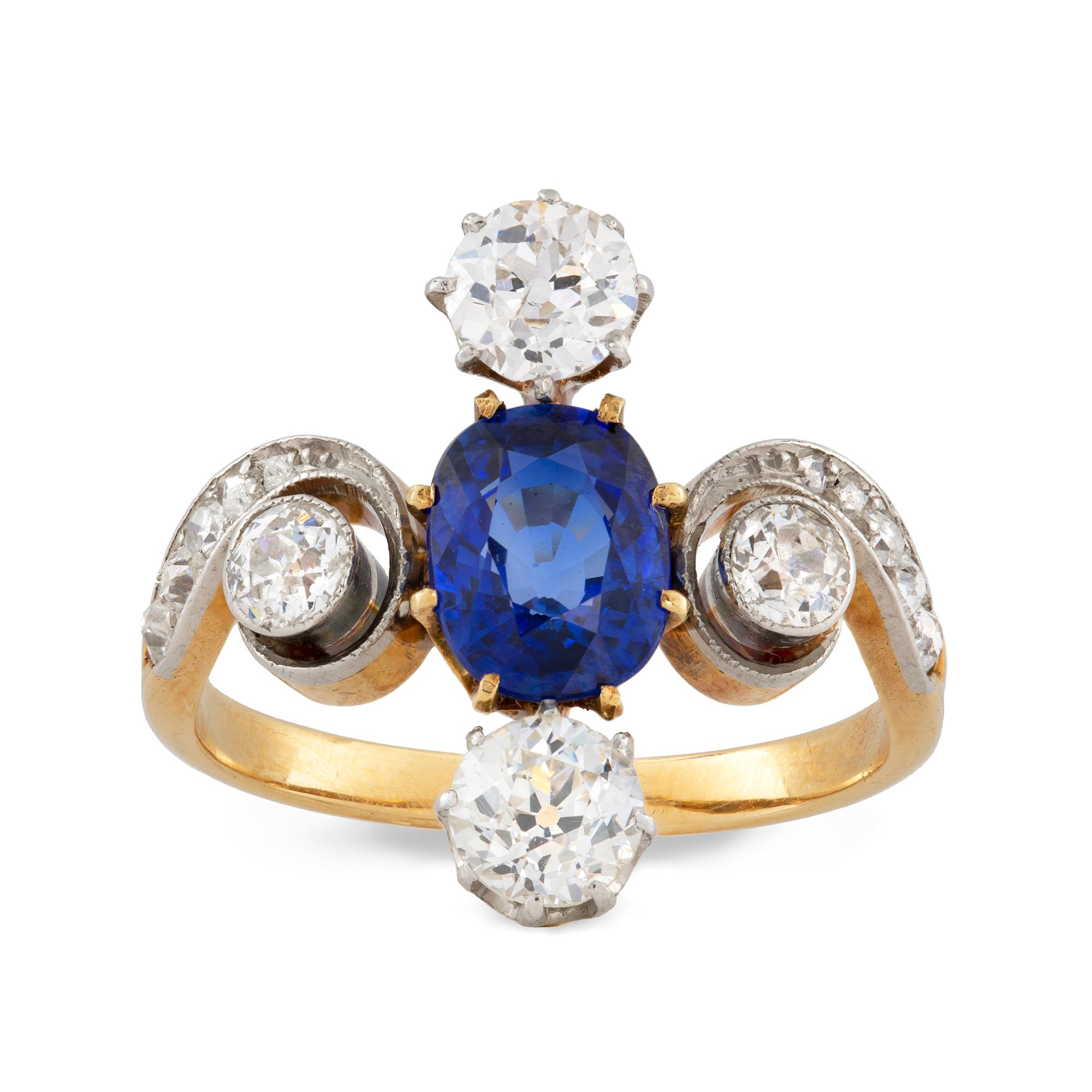 Edoardiano Anello con zaffiro e diamante di epoca edoardiana in vendita