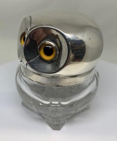 Edwardian Silver and Glass Owl Inkwell