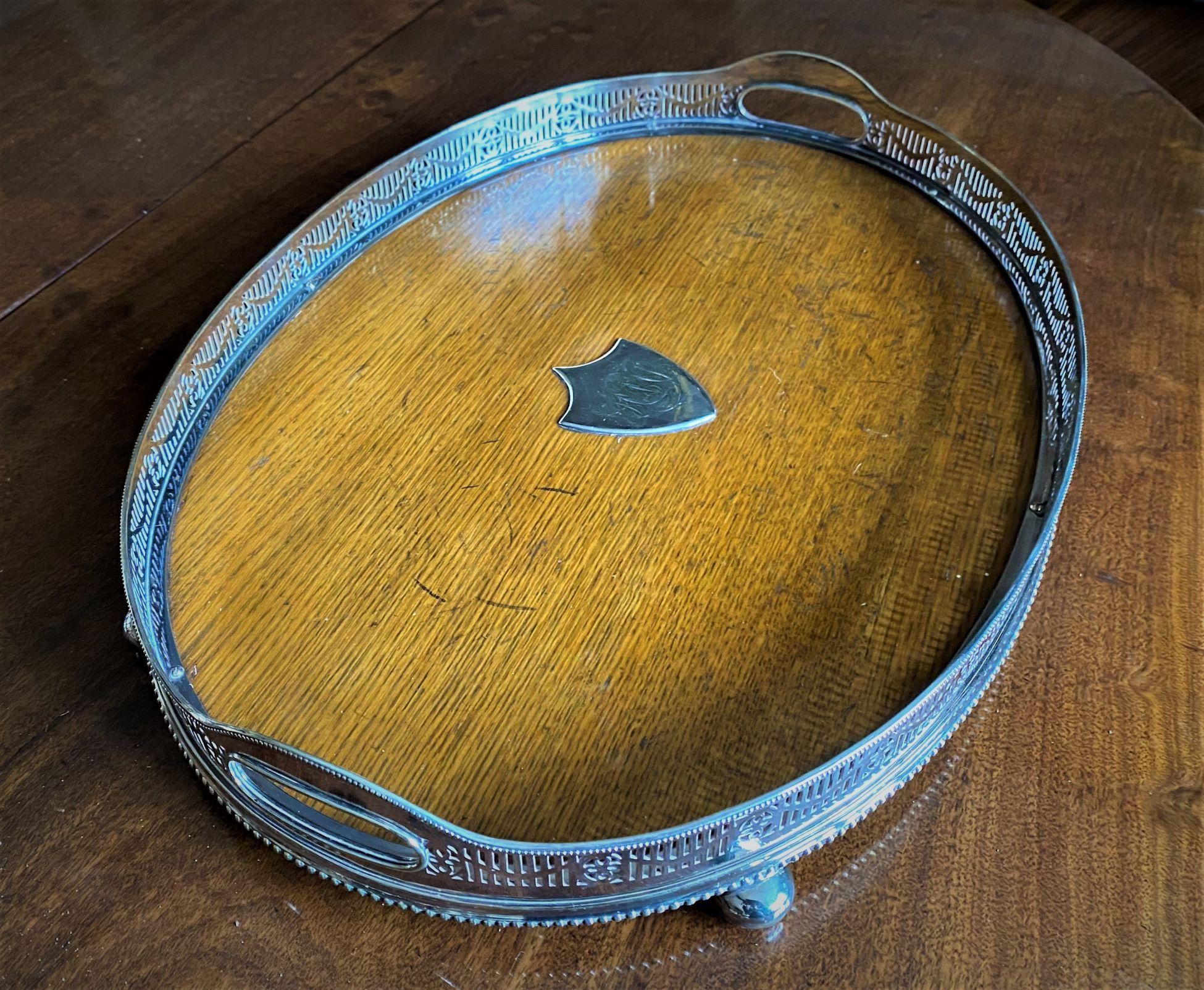 English Edwardian Silver Plated and Oak Lined Tray For Sale