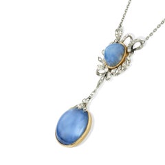 Edwardian Star Sapphire and Diamond Drop Pendant