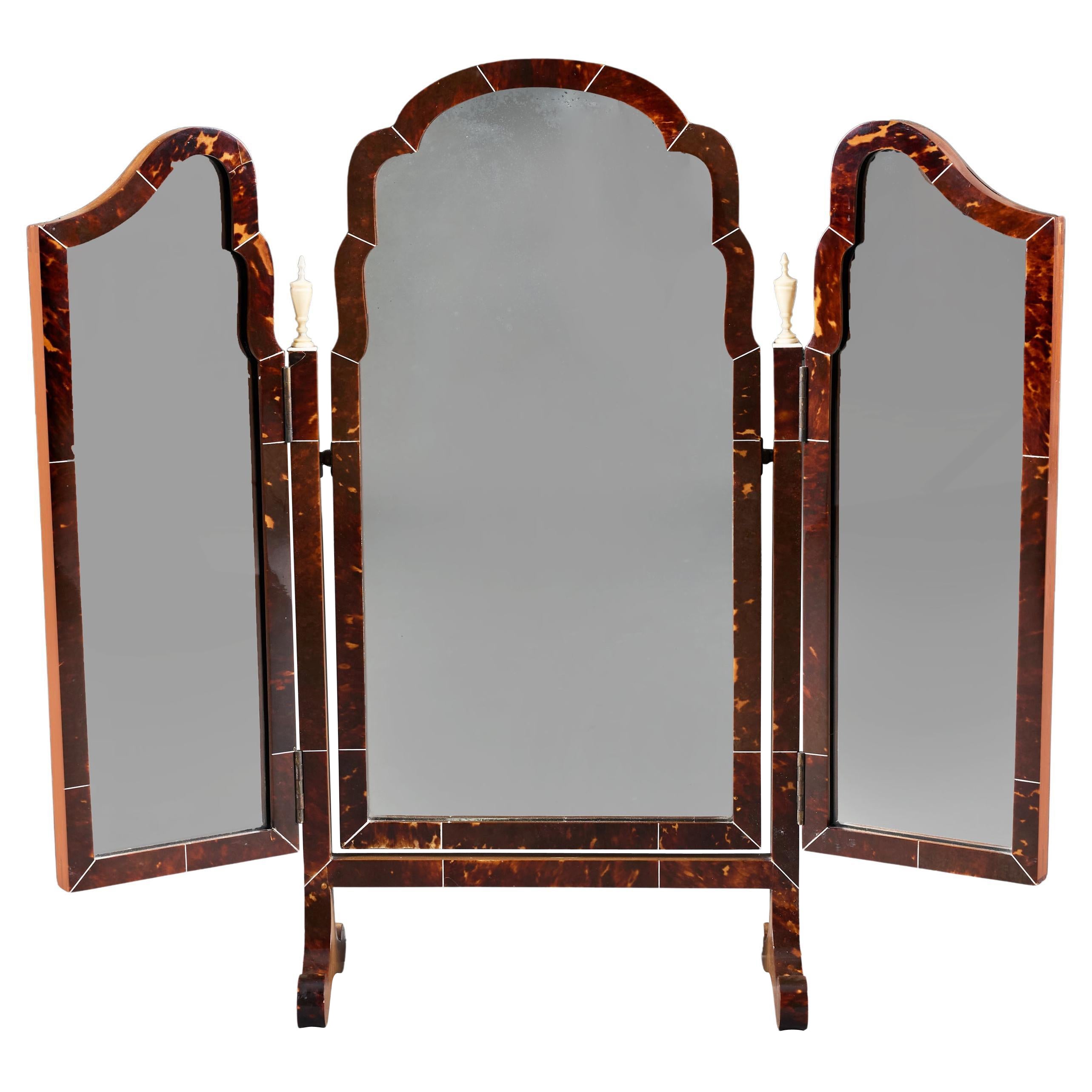An Edwardian Tortoiseshell and Ivorine Dressing Table Mirror For Sale