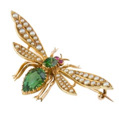 Edwardian Tourmaline and Pearl Bee Brooch