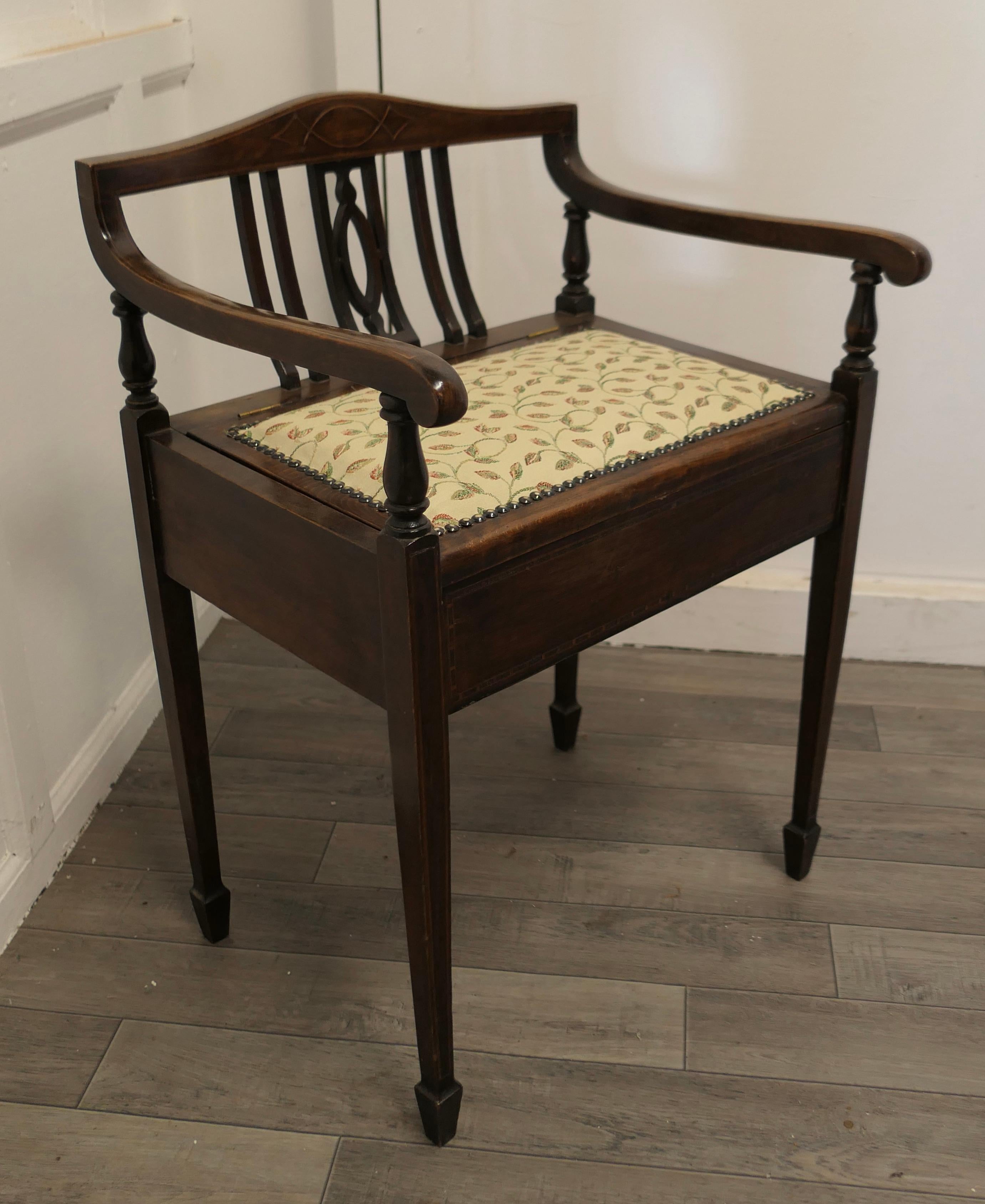Linen Edwardian Upholstered Piano Stool For Sale