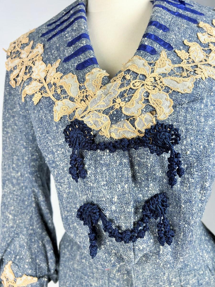 Robe de jour d'A Winter de l'époque édouardienne, en laine Chiné bleue - France Circa 1905 en vente 10