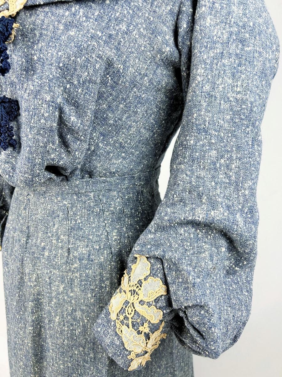 Robe de jour d'A Winter de l'époque édouardienne, en laine Chiné bleue - France Circa 1905 en vente 2