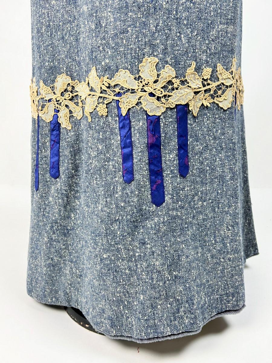 Robe de jour d'A Winter de l'époque édouardienne, en laine Chiné bleue - France Circa 1905 en vente 4