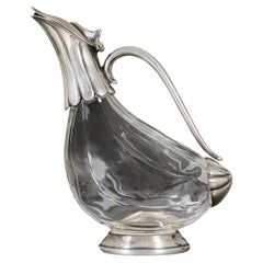 Ein edwardianischer Zoomorpher Dekanter aus Silber und Glas mit Entenmotiven