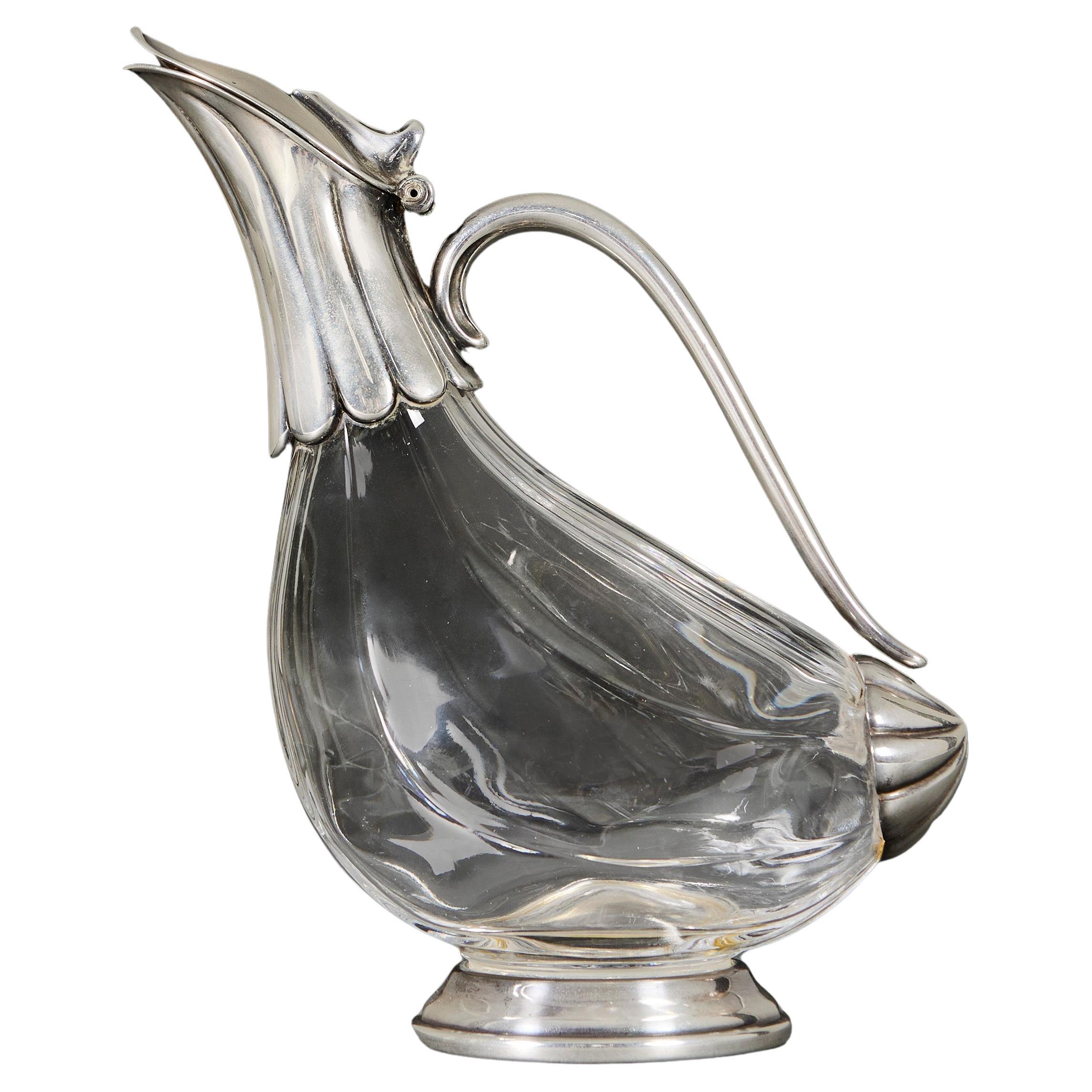 An Edwardian Zoomorphic Silver and Glass Duck Decanter