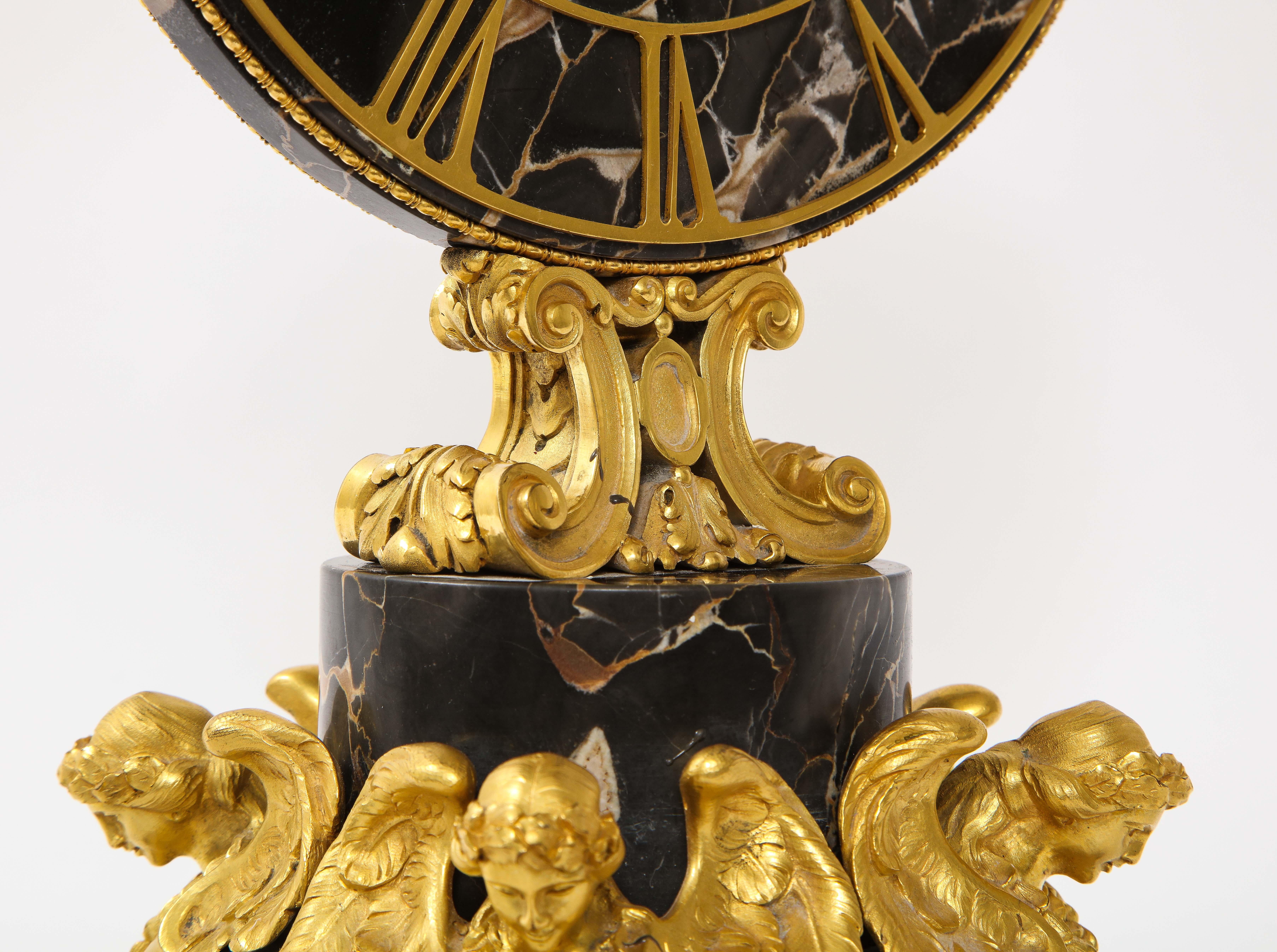 E.F. Caldwell Veined Black Marble and Dore Bronze Mounted Sphinx Legged Clock For Sale 3