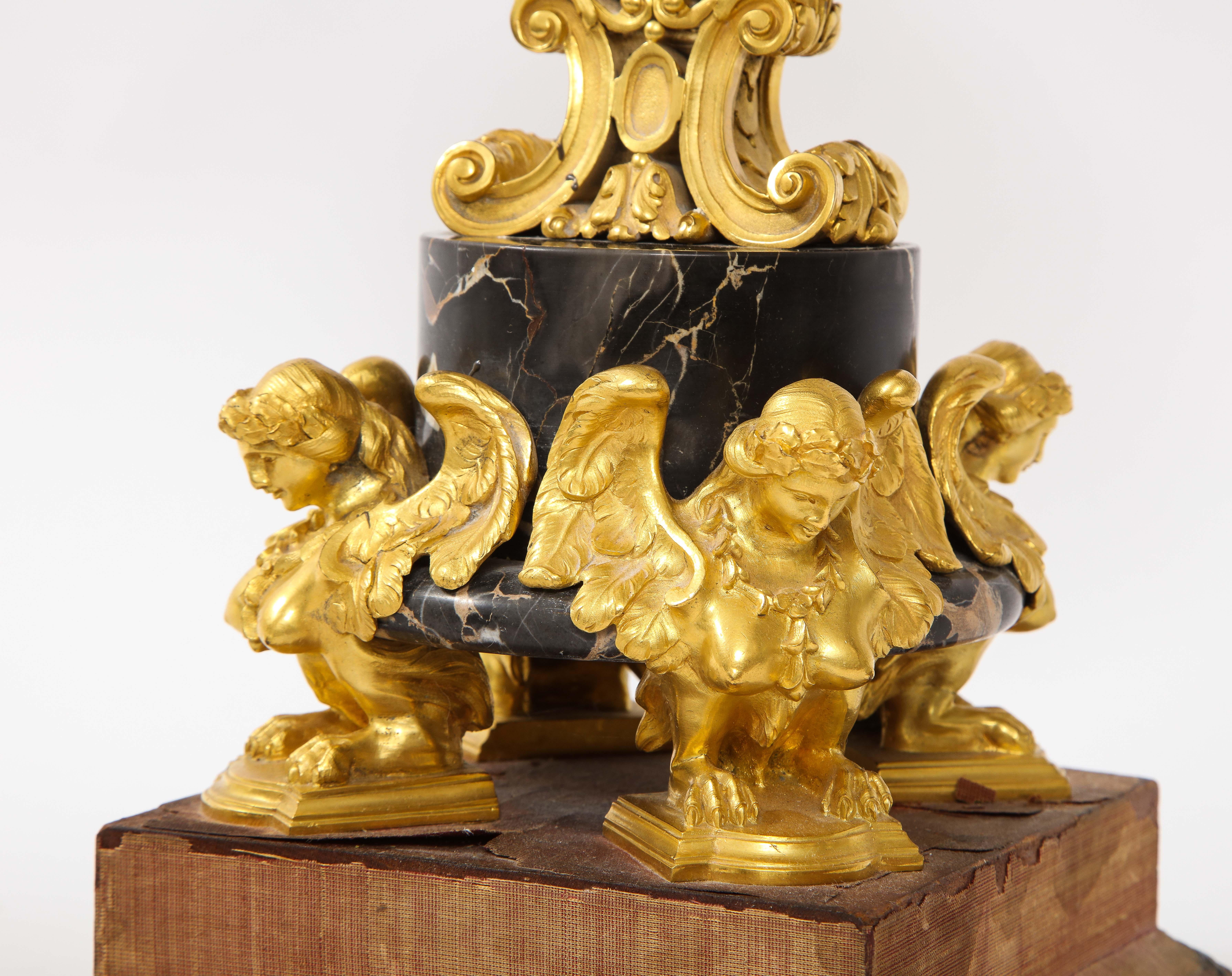 E.F. Caldwell Veined Black Marble and Dore Bronze Mounted Sphinx Legged Clock For Sale 4