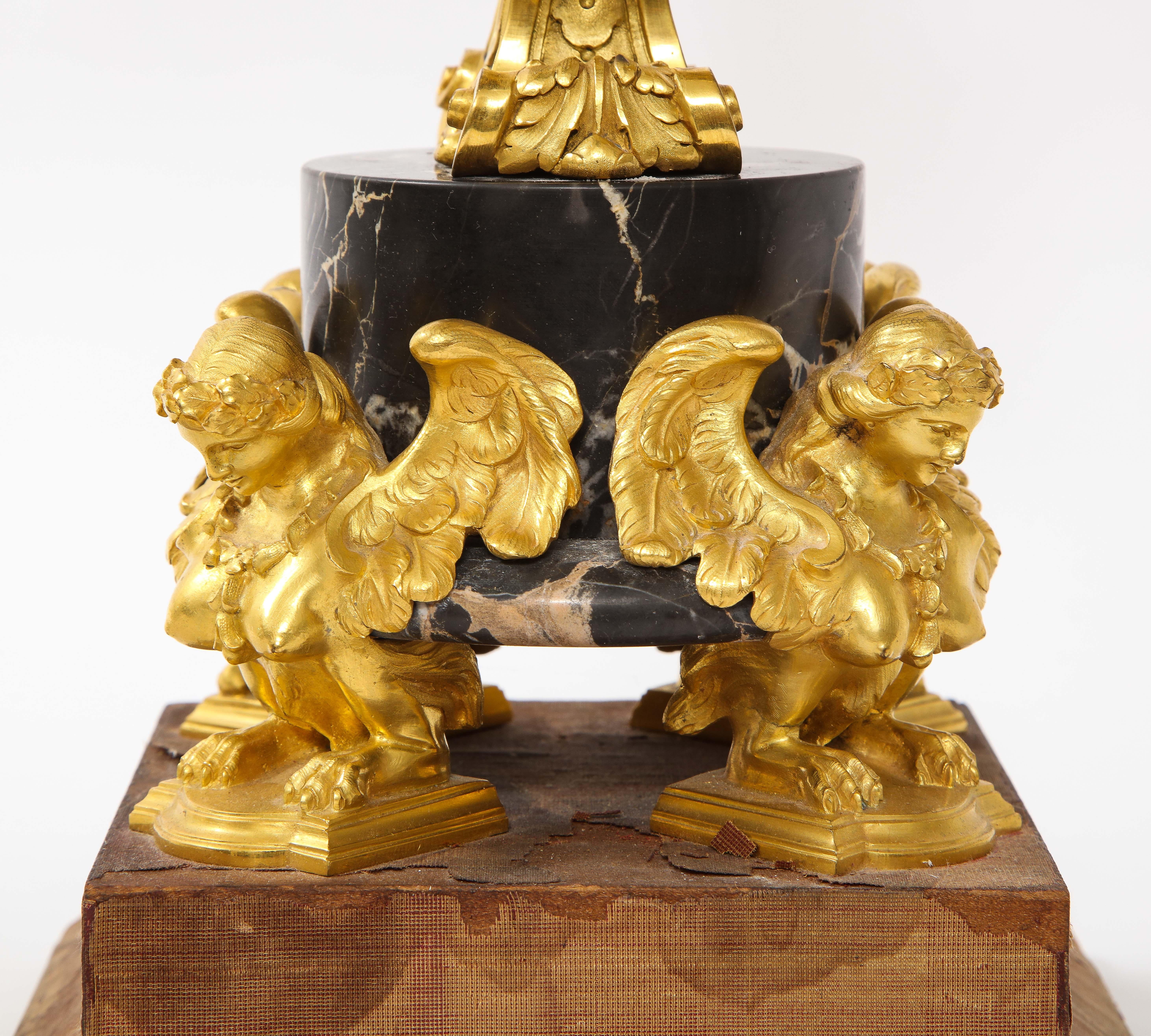 E.F. Caldwell Veined Black Marble and Dore Bronze Mounted Sphinx Legged Clock For Sale 5