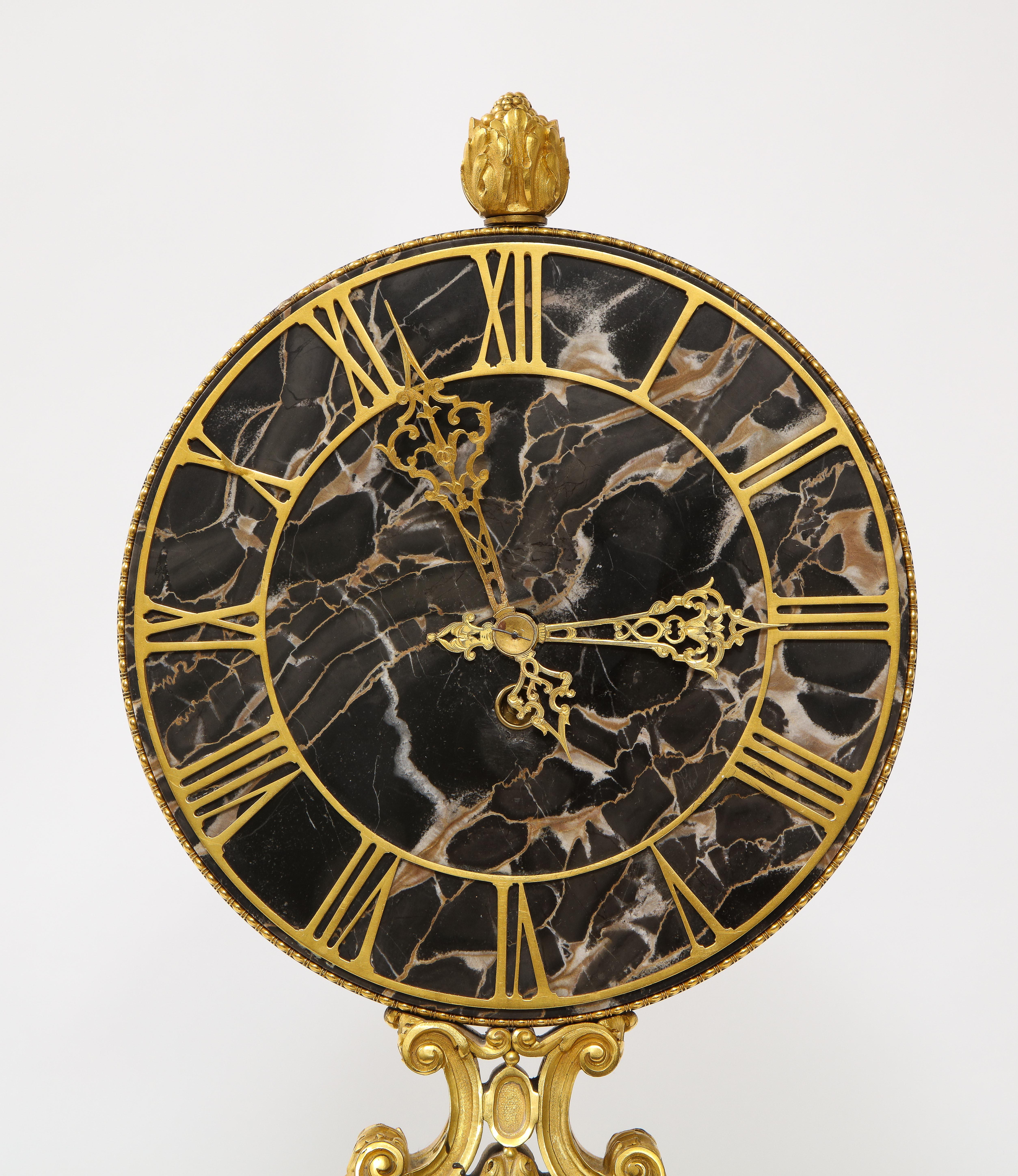 E.F. Caldwell Veined Black Marble and Dore Bronze Mounted Sphinx Legged Clock For Sale 7