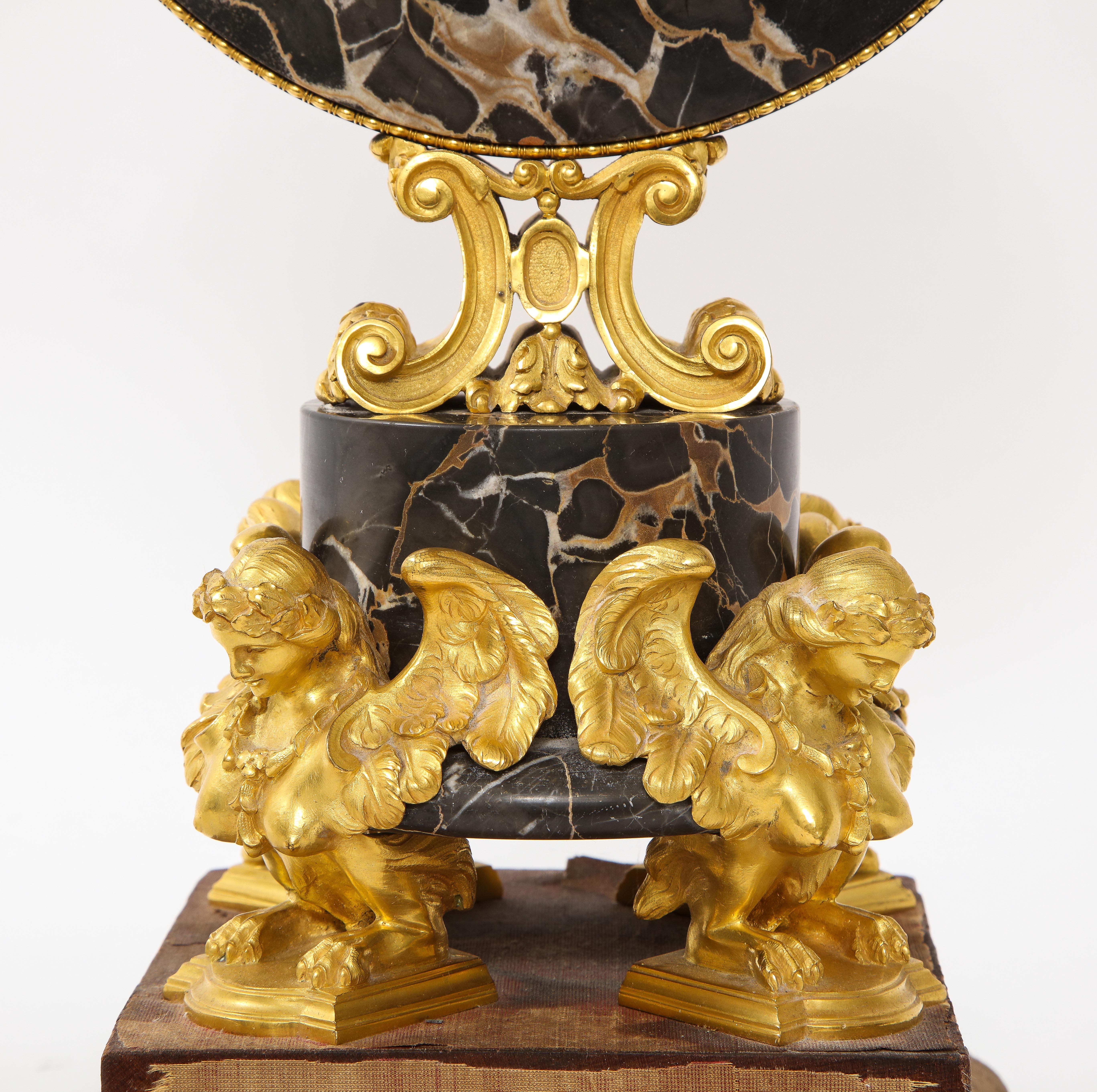 E.F. Caldwell Veined Black Marble and Dore Bronze Mounted Sphinx Legged Clock For Sale 1