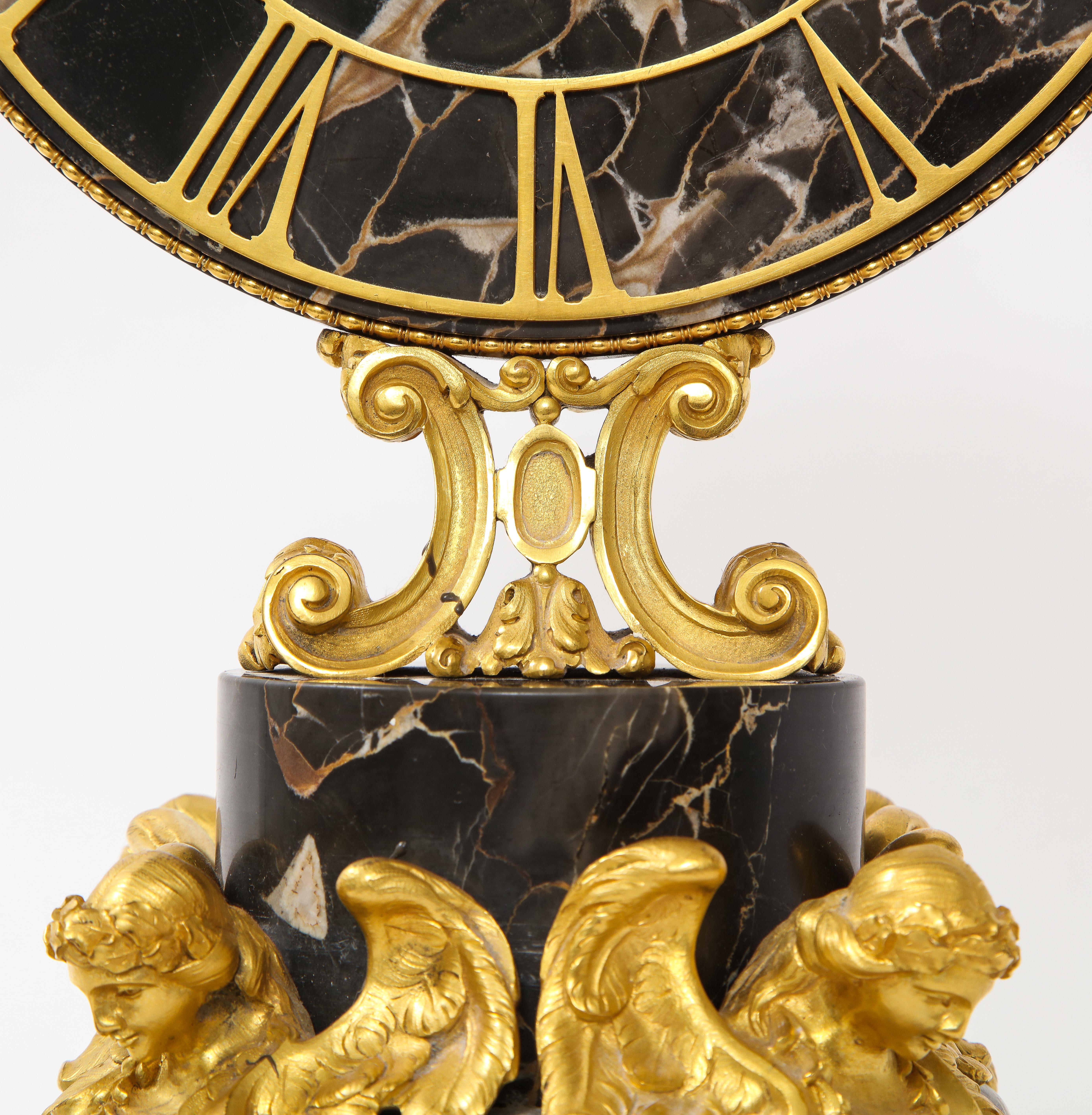 E.F. Caldwell Veined Black Marble and Dore Bronze Mounted Sphinx Legged Clock For Sale 2