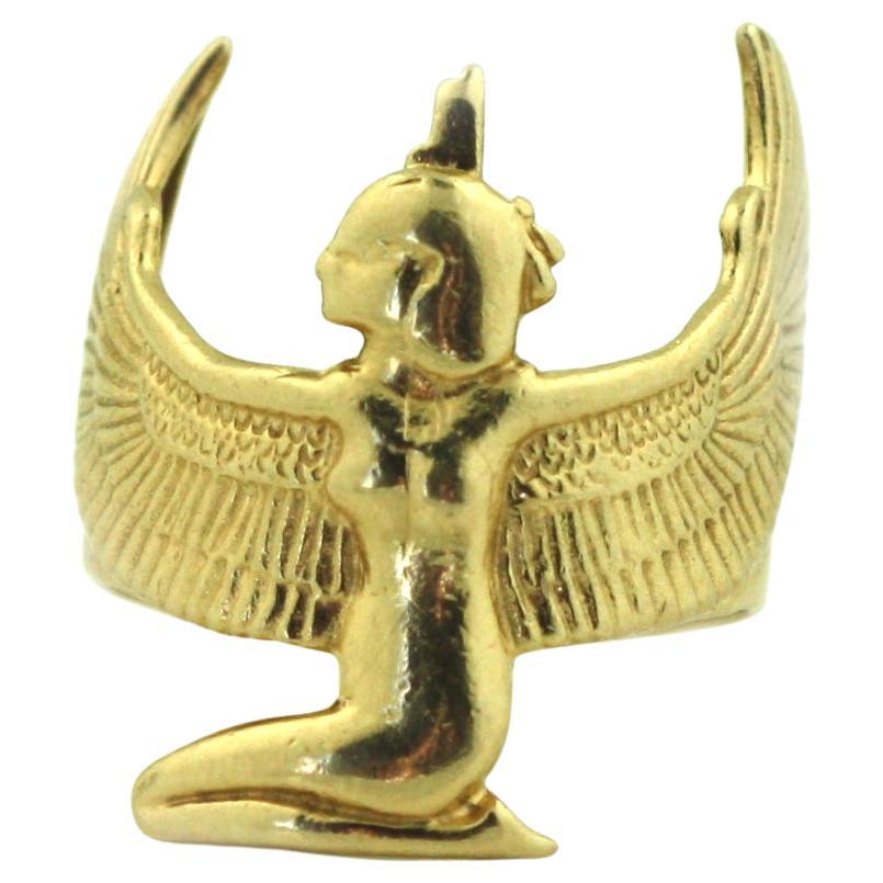 An Egyptian Goddess ISIS 14 karat yellow Gold Ring For Sale