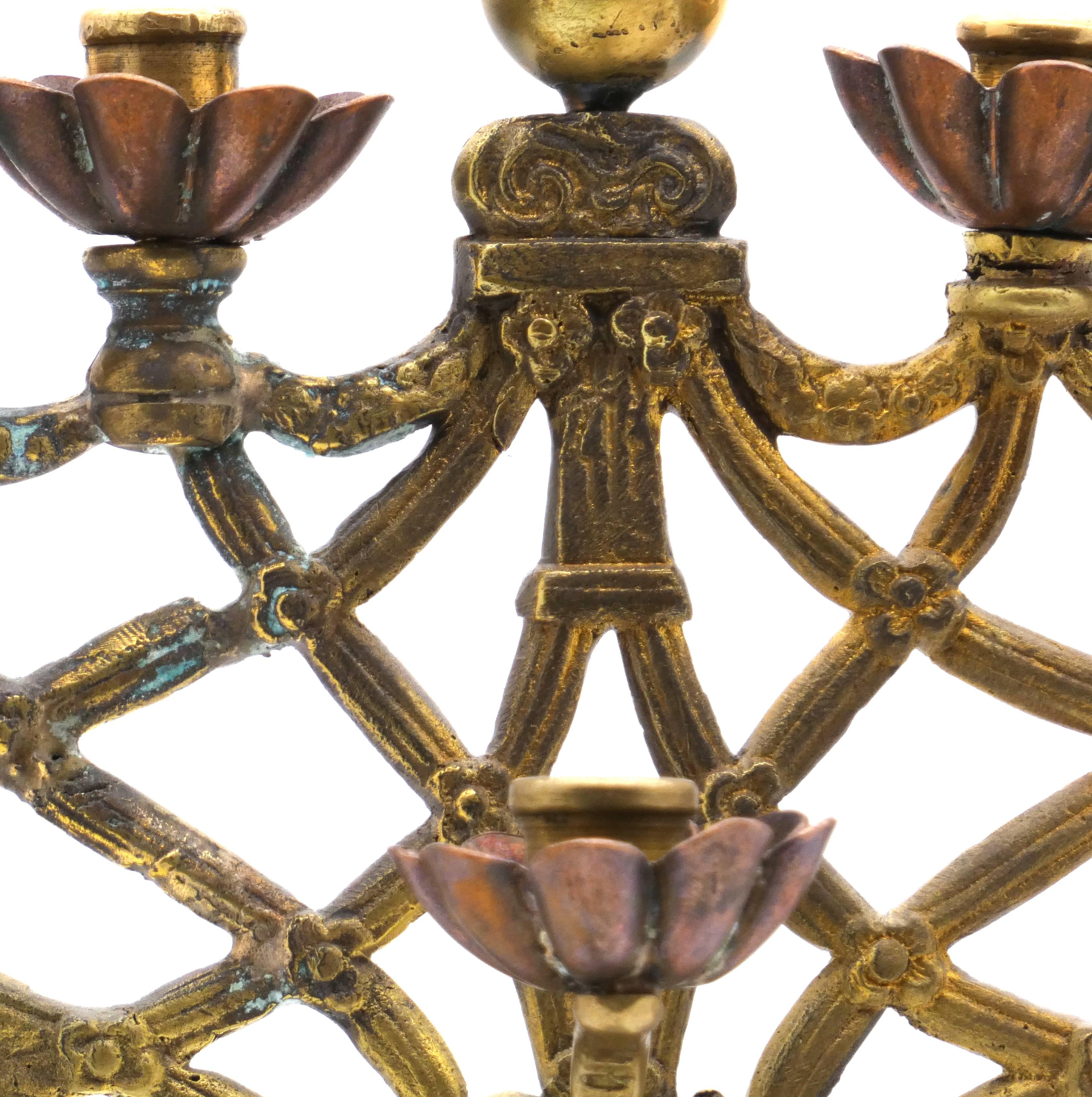 Cast An Egyptian-Revival German Brass Hanukkah Menorah, late 19th century For Sale