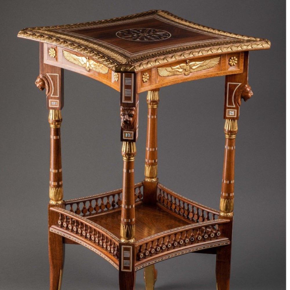 An Egyptian Revival Simulated  Bone Inlaid Parcel Gilt Mahogany Side Table For Sale 1
