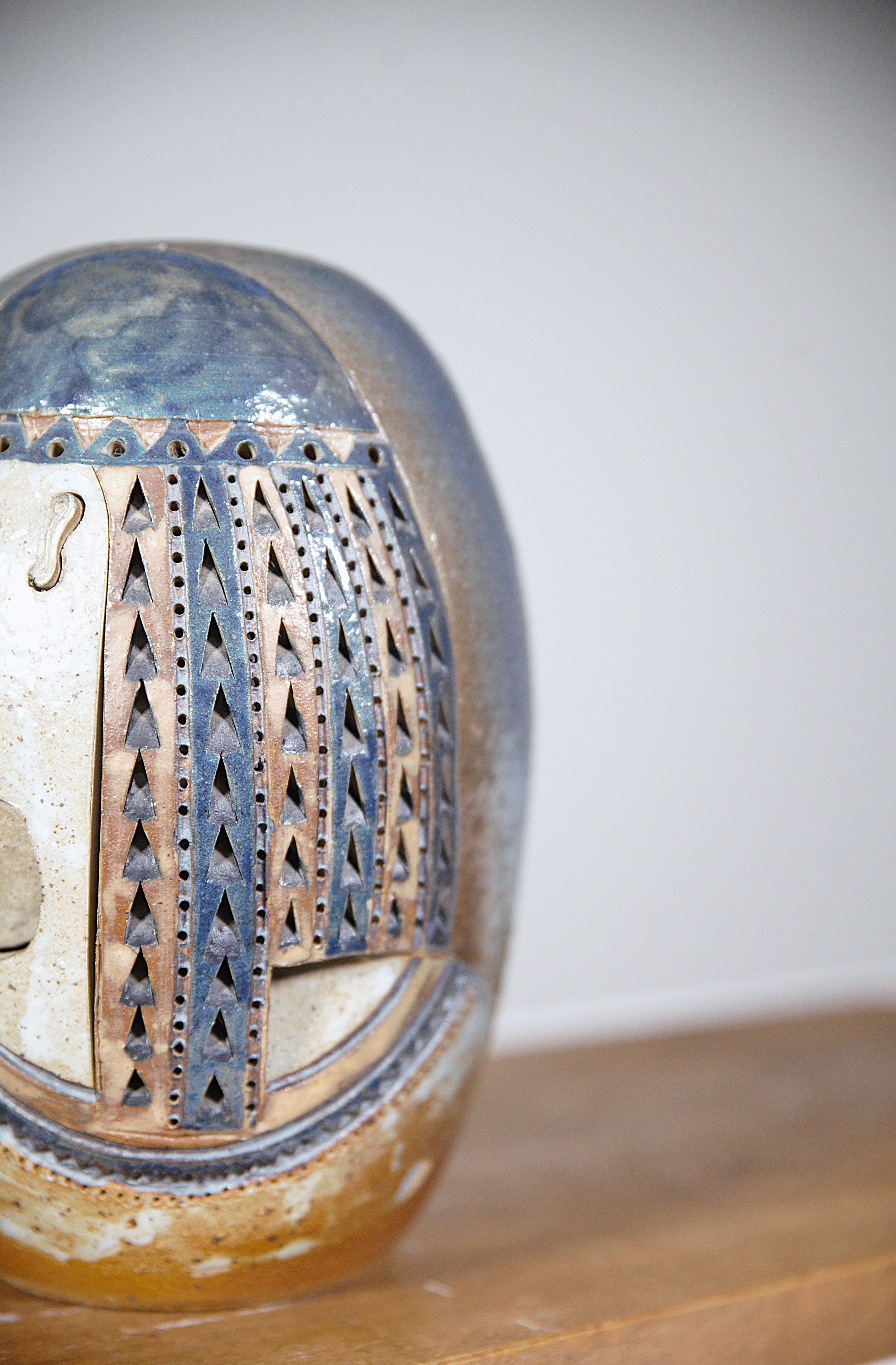 Lampe en grès de style égyptien France 1980's Bon état - En vente à HYÈRES, FR