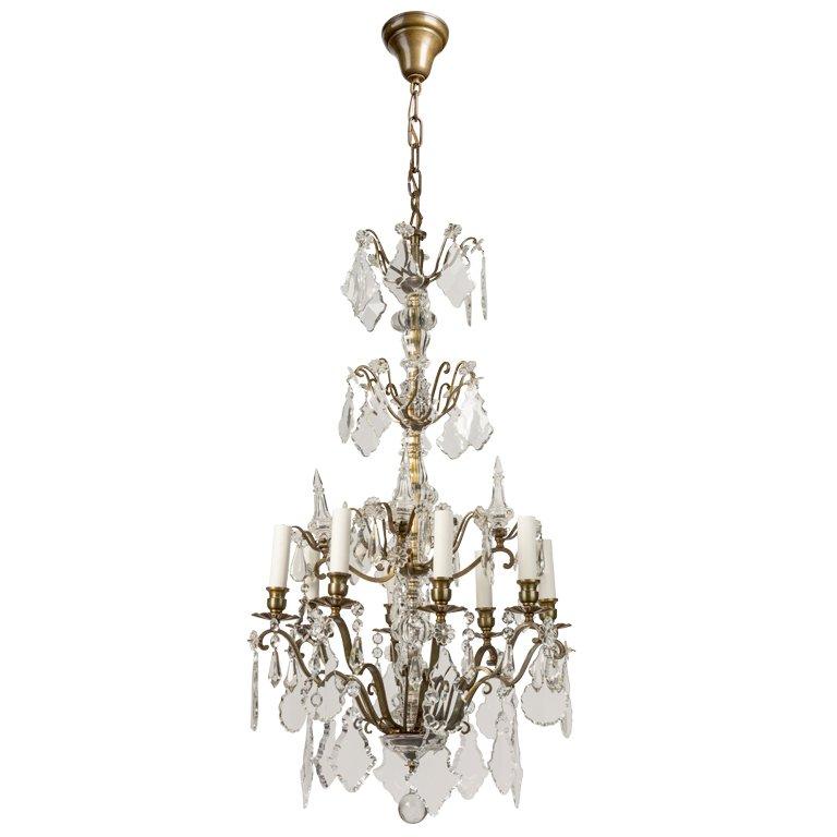 French Porcelain Rose and Crystal Prisms, FourTier Chandelier For Sale