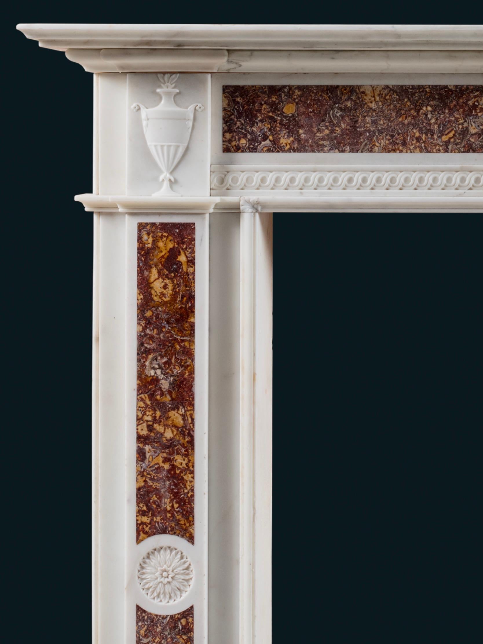 English An Eighteenth Century White Statuary and Brocatello Marble Chimneypiece For Sale
