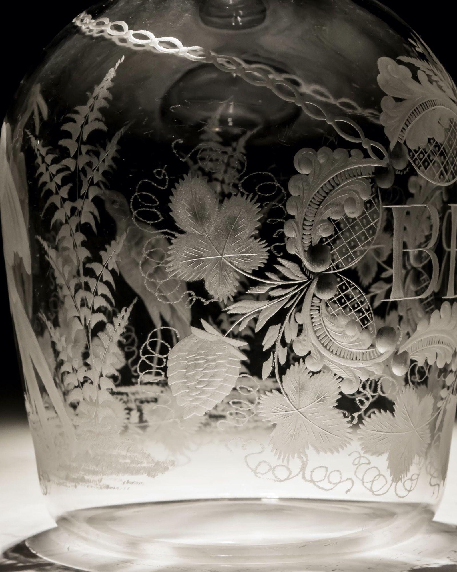 Late 18th Century Elaborate Engraved George III Magnum Beer Decanter For Sale