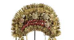 An elaborate Minangkabau gem-set brass floral wedding crown or 'Suntiang'