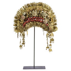 An elaborate Minangkabau gem-set brass floral wedding crown or 'Suntiang'