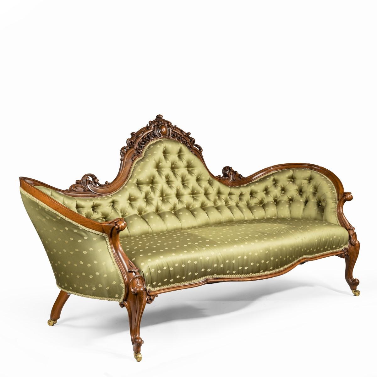 Elaborate Victorian Shaped Walnut Sofa For Sale 4