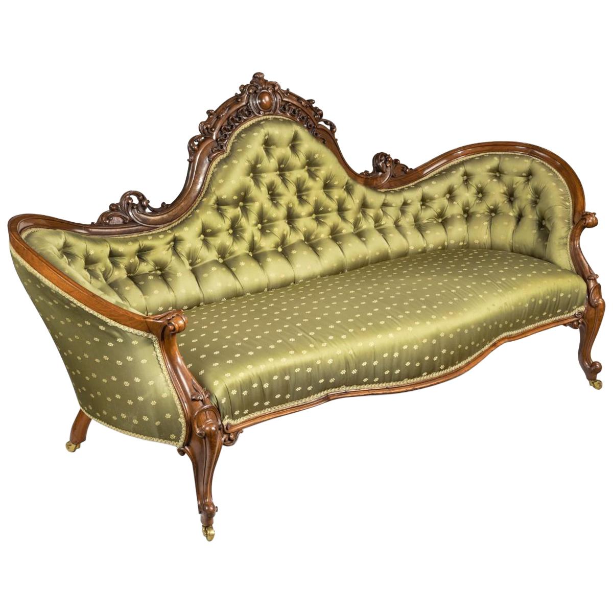 Elaborate Victorian Shaped Walnut Sofa For Sale