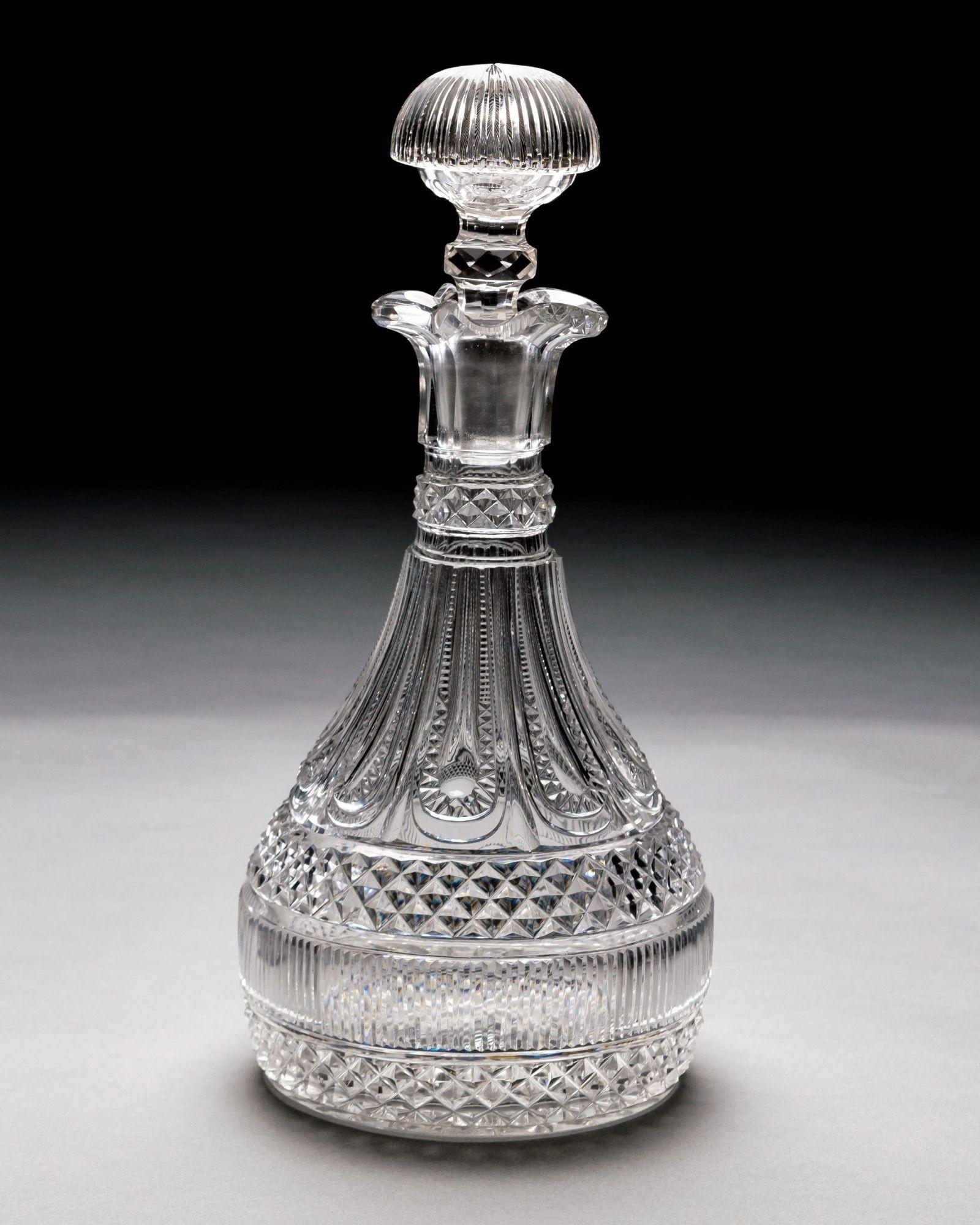 English An Elaborately Cut Pair Of Regency Semi Ships Decanters By Perrin & Geddes For Sale