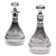 Antique An Elaborately Cut Pair Of Regency Semi Ships Decanters By Perrin & Geddes