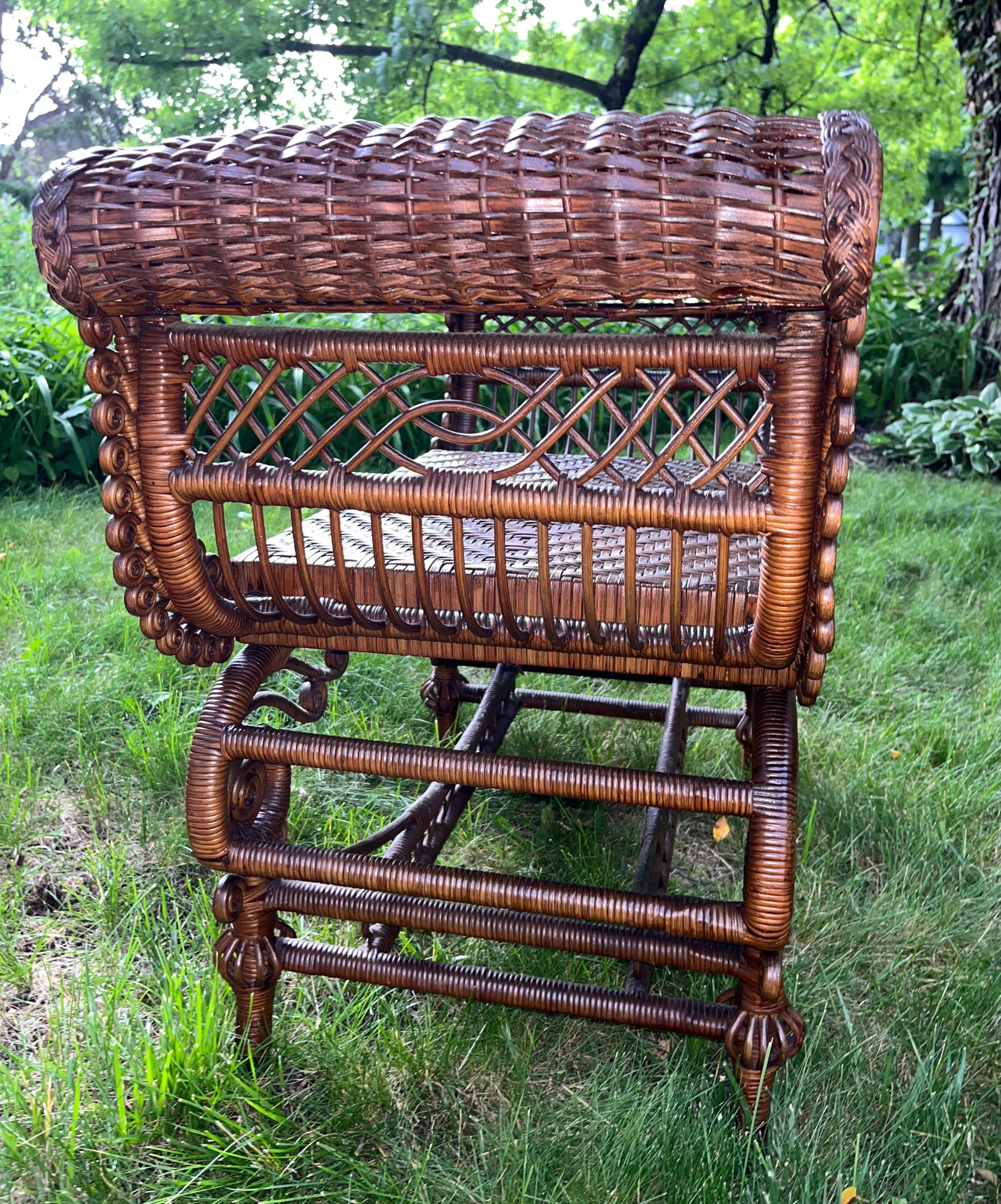 Late 19th Century Elaborately Decorated Antique Wicker Turkish Bench in Natural Finish For Sale