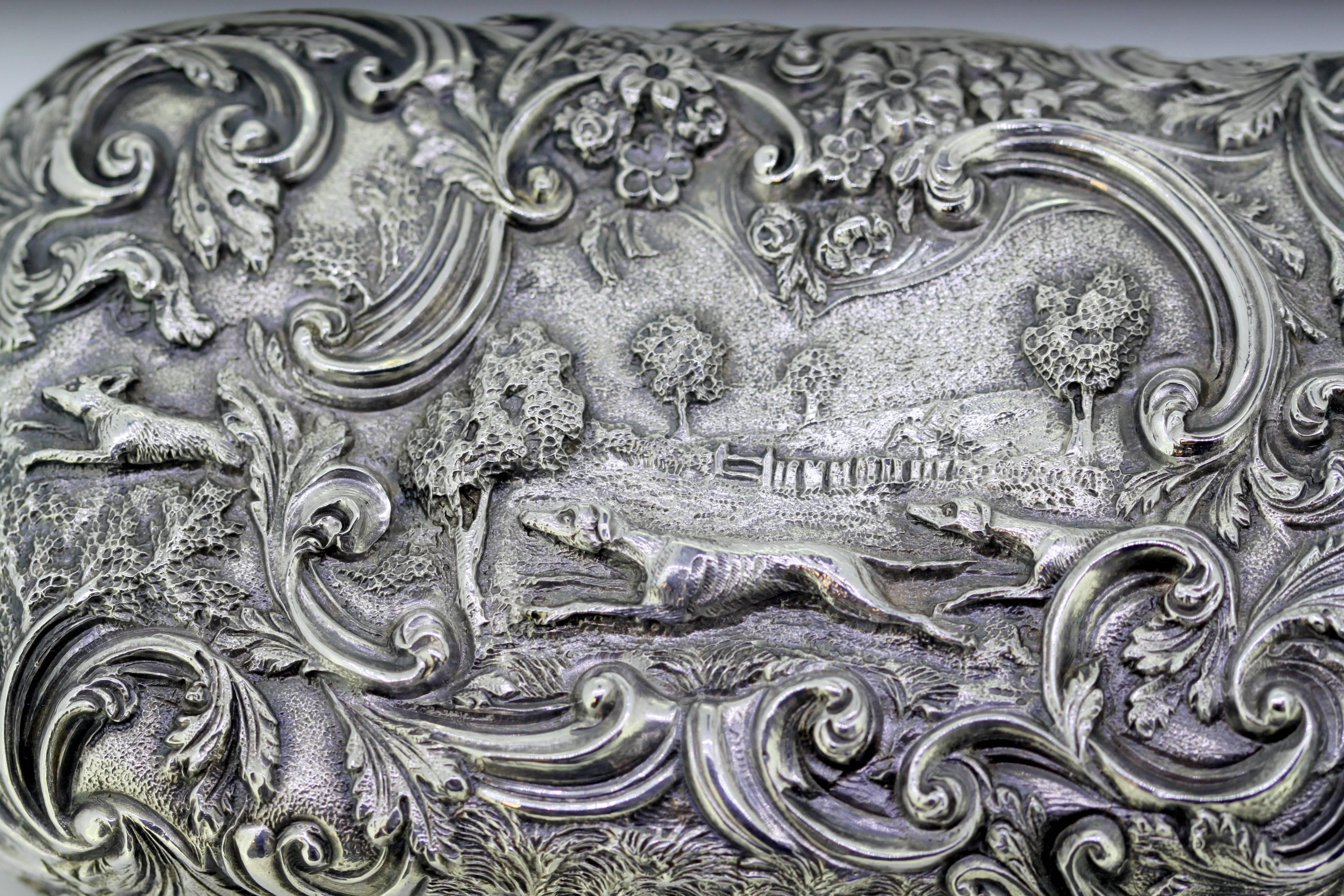 Elaborately Engraved Victorian Silver Case with Hunting Scene, Roberts & Belk 4