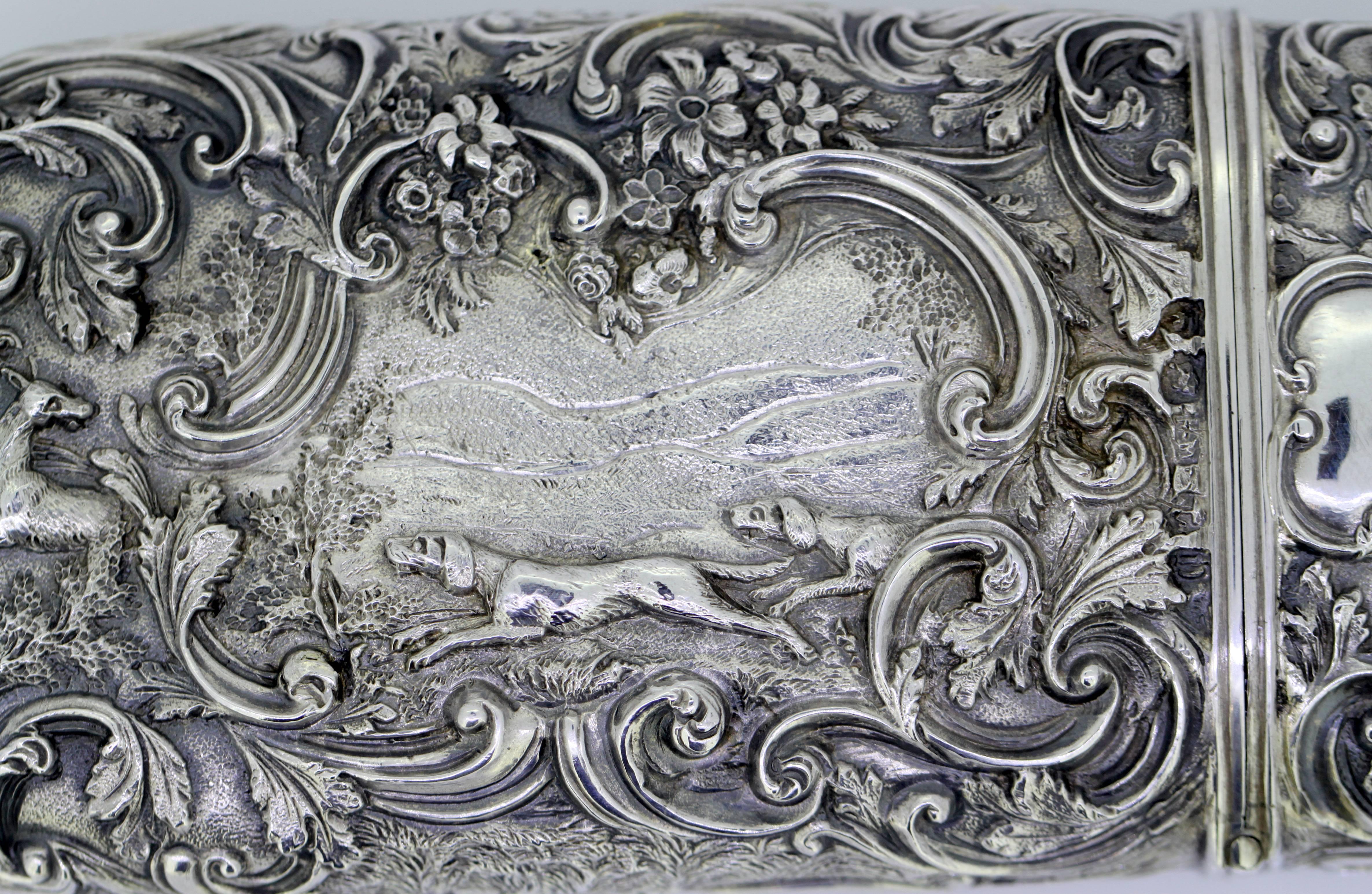 Elaborately Engraved Victorian Silver Case with Hunting Scene, Roberts & Belk 7