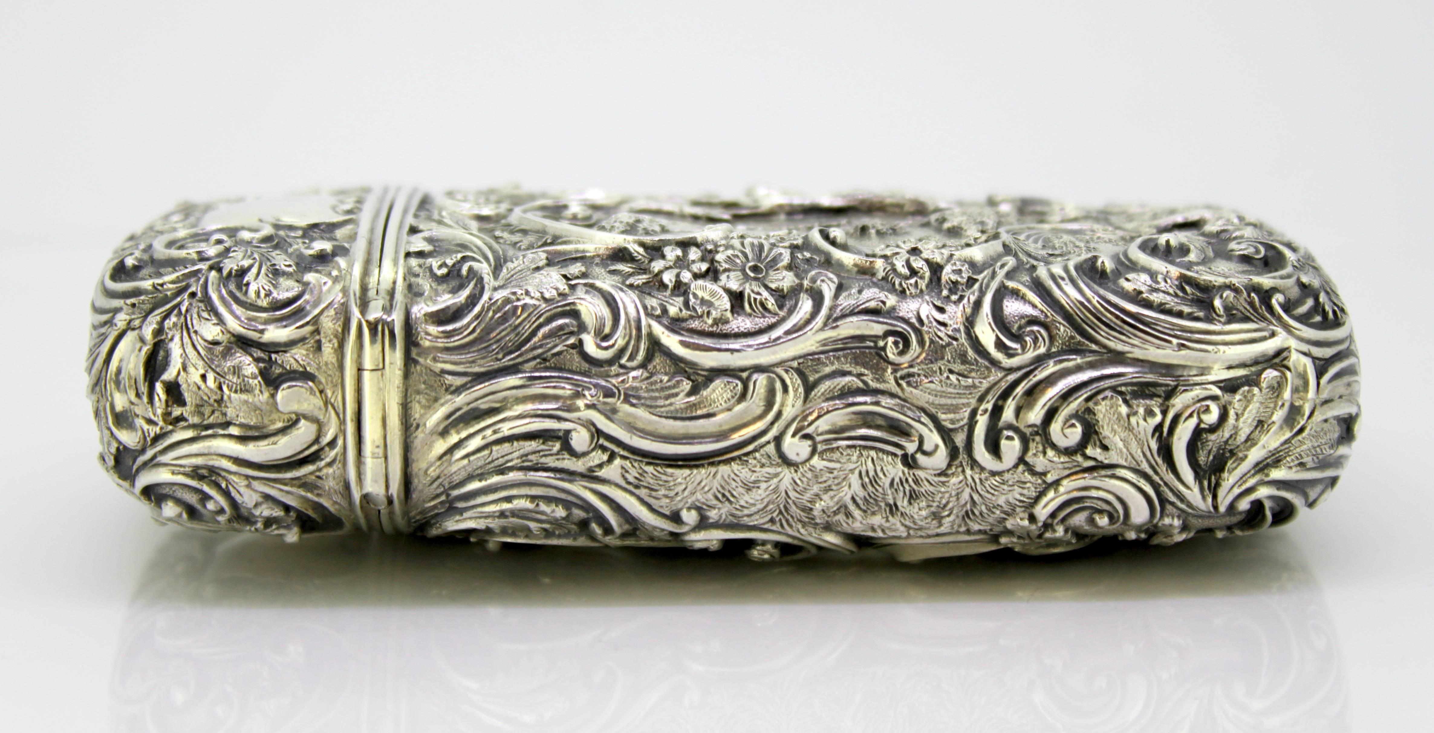 Elaborately Engraved Victorian Silver Case with Hunting Scene, Roberts & Belk In Excellent Condition In Braintree, GB