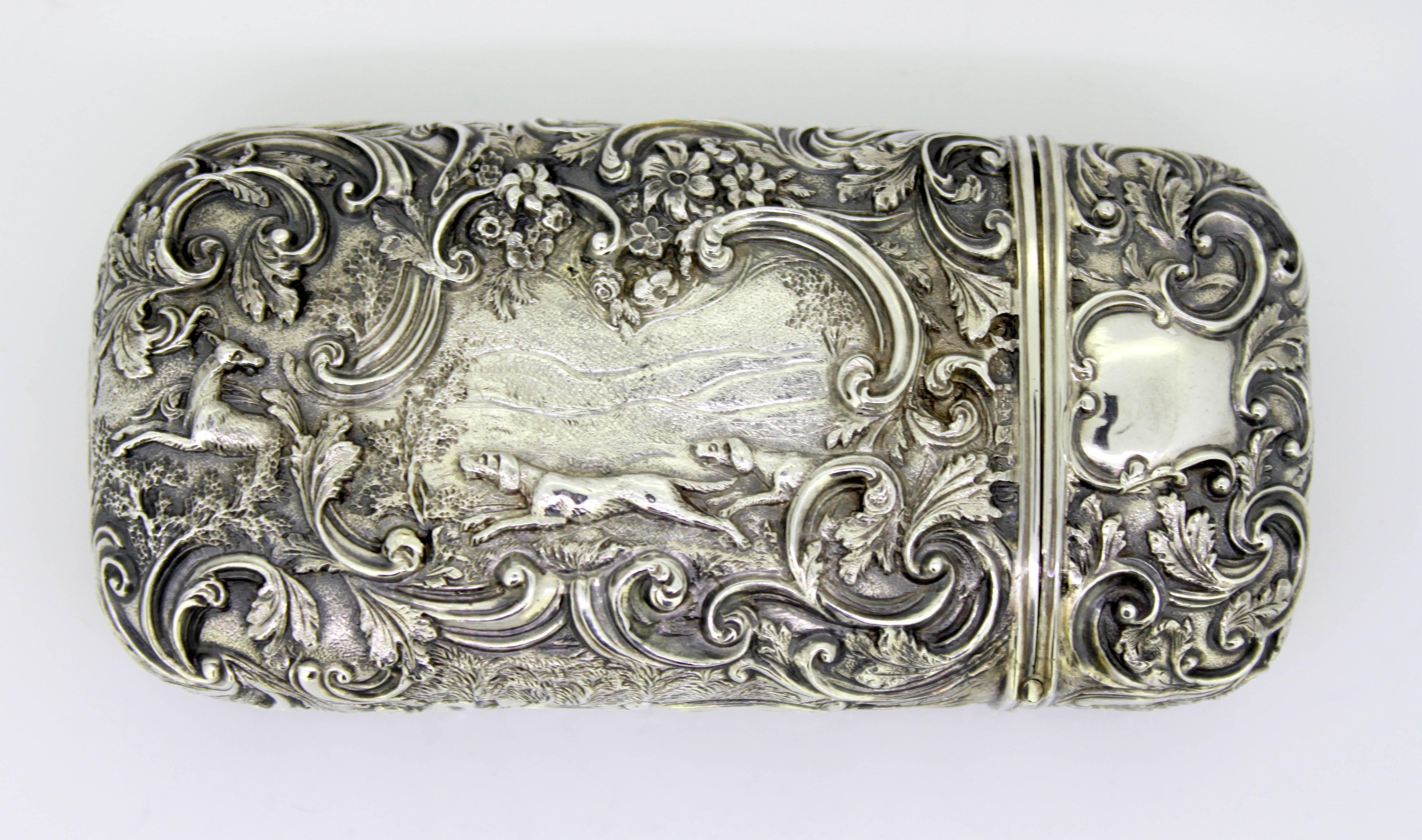 Late 19th Century Elaborately Engraved Victorian Silver Case with Hunting Scene, Roberts & Belk
