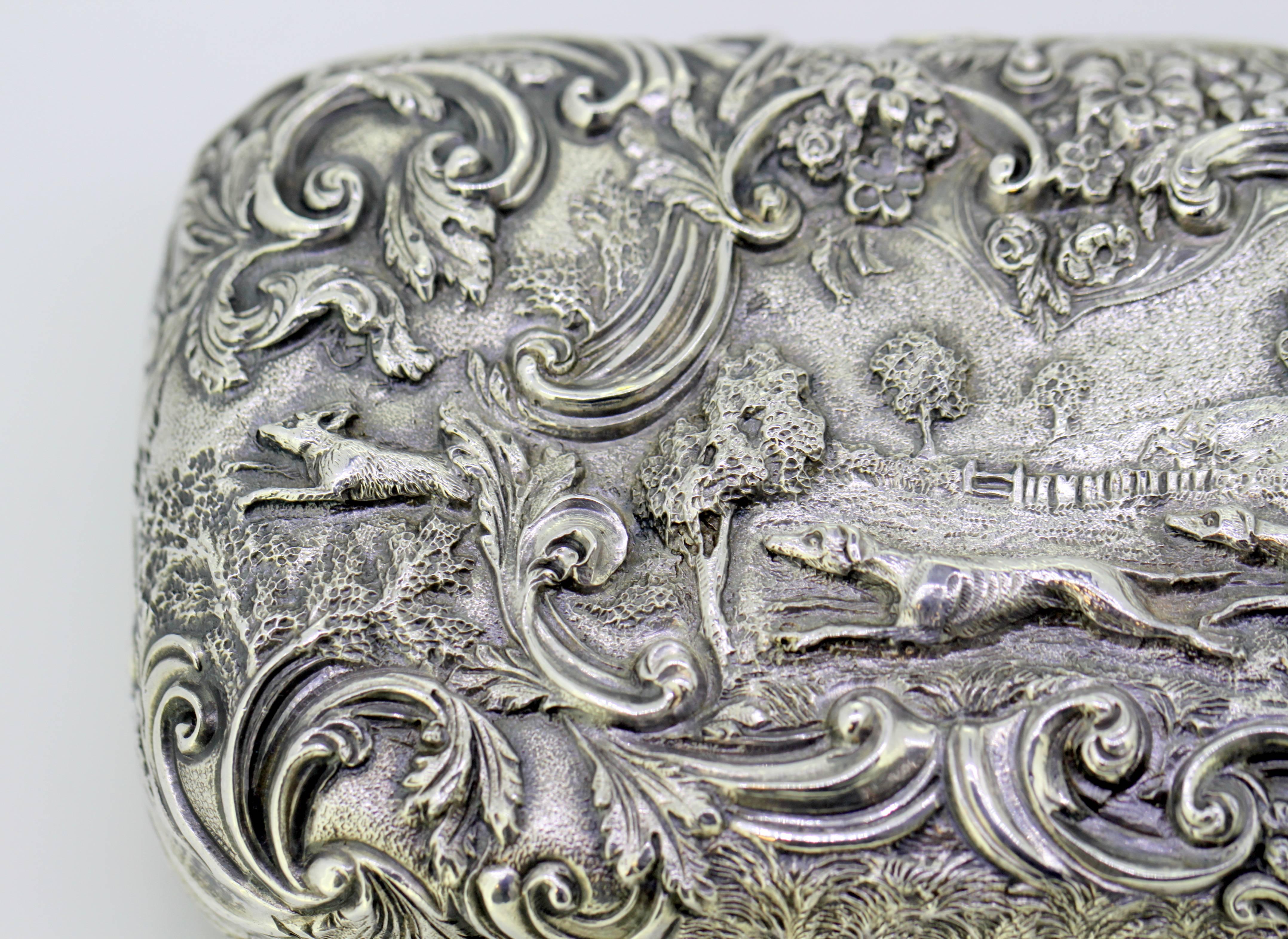 Elaborately Engraved Victorian Silver Case with Hunting Scene, Roberts & Belk 3