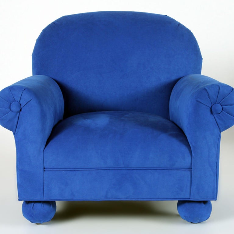 Electric Blue Upholstered Custom Made Roll Arm Club Chair, circa 1995