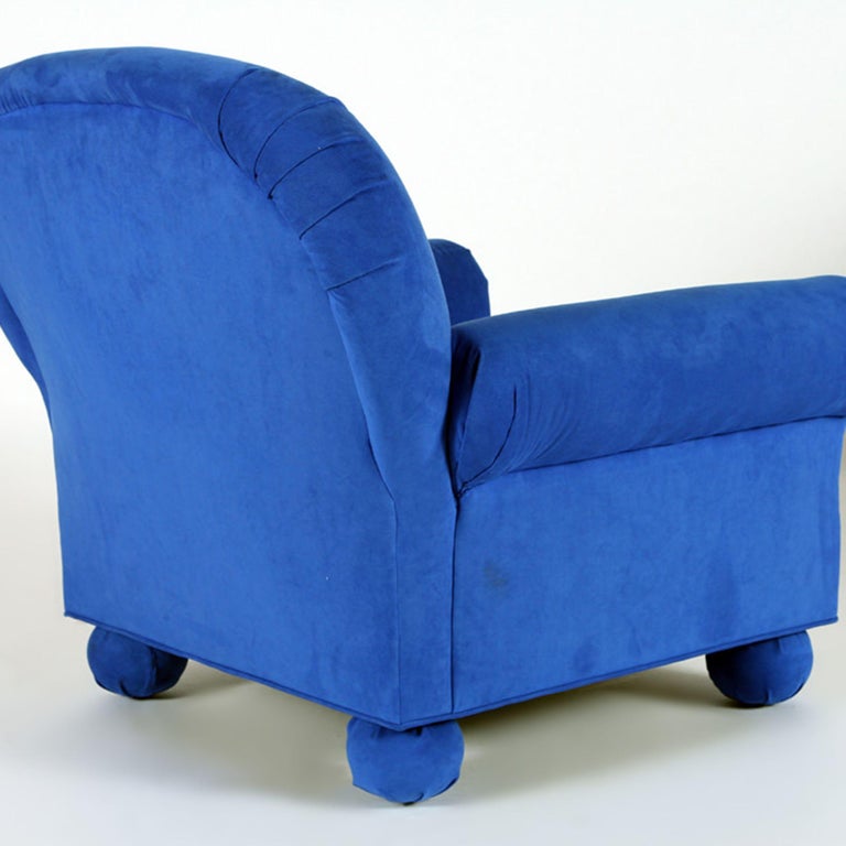 Electric Blue Upholstered Custom Made Roll Arm Club Chair, circa 1995